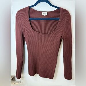 Open Edit Ribbed Long Sleeve Top